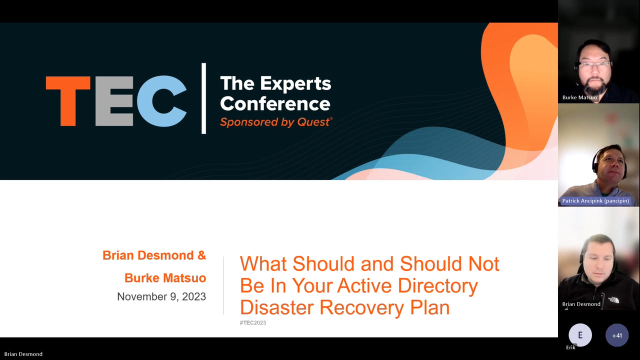 TEC Talk: What Should and Should Not Be in Your Active Directory Disaster Recovery Plan